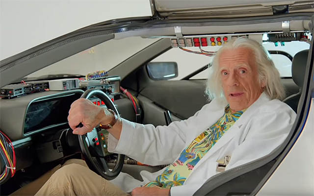 Christopher Lloyd back in character as Back to the Future's Doc Brown. Photo: Universal Studios.