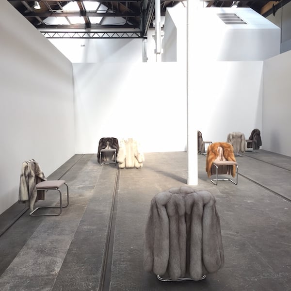 Installation view of Nicole Wermer’s Untitled Chairs (2014-15) at the 2015 Turner Prize exhibition in Tramway, Glasgow.<br>Photo: Lorena Muñoz-Alonso 