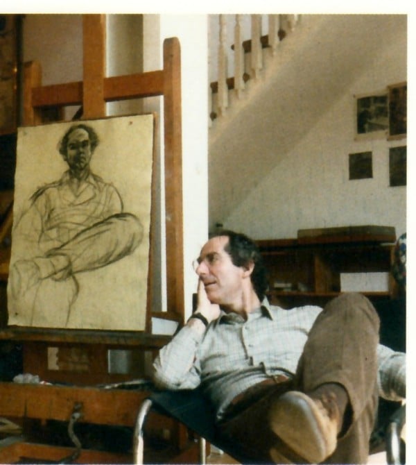 Philip Roth with portrait by Kitaj.Image: Courtesy of Stephen Ongpin Gallery 
