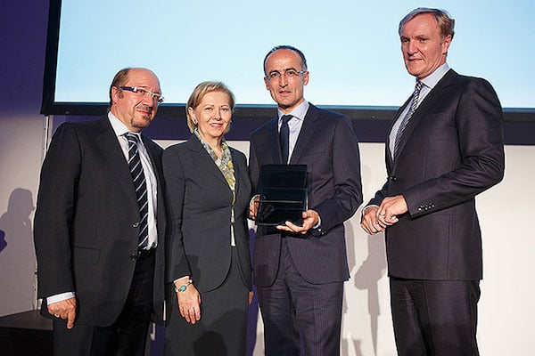 Viennese officials present former Leopold Museum director Tobias Natter with the OscART at the (modest) awards ceremony in 2013. Photo: Florian Wieser/wkö via Der Standard