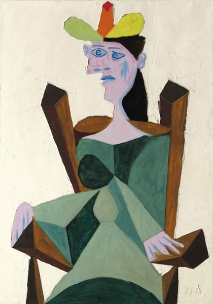Pablo Picasso, <i>Femme assise sur une chaise</i>, 1938, oil on canvas.<br>Photo courtesy Sotheby’s. 