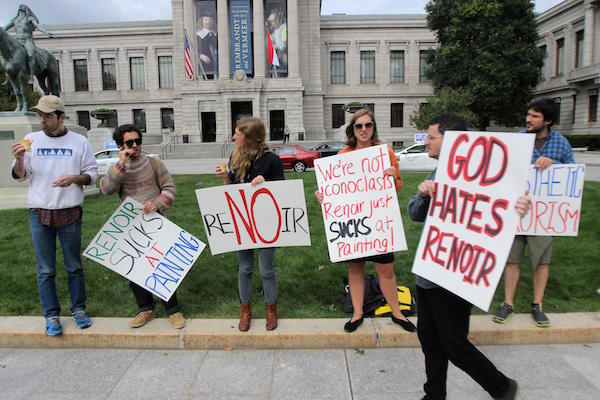 Renoir haters outside Boston's Museum of Fine Arts. Photo: Lane Turner via Boston Globe