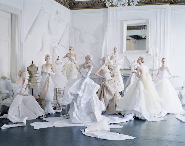 Tim Walker Eight models in paper dresses after Cecil Beaton’s image of debutantes in Charles JamesLondon, UK, (2012) Photo: courtesy Michael Hoppen