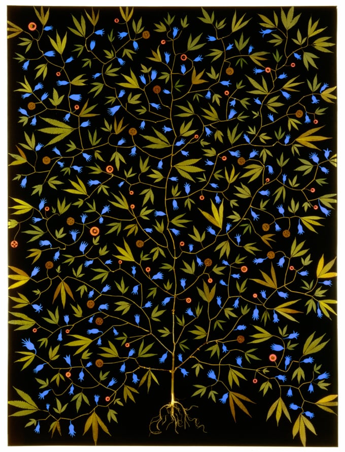 Fred Tomaselli, Super Plant (1994). Photo: Courtesy of the James Cohan Gallery, New York.