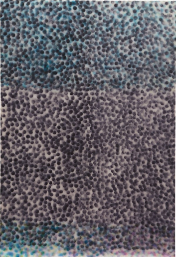 While some inkjet paintings by Parker Ito have sold for more than $60,000  (2013) sold for $12,500 at Phillips. An Ito Inket painting at Christie's sold for $5,000, despite missing the $8,000–$12,000 asking price. Image: Courtesy of Phillips,