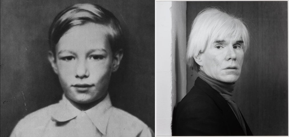 Andy Warhol. Photo: Left, Courtesy  Andy Warhol Foundation. Right, Robert Mapplethorpe, Andy Warhol (1983), Courtesy Tate.