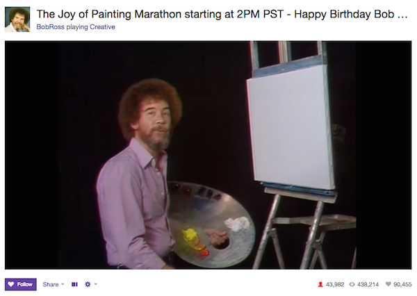 Screen capture of "The Joy of Painting Marathon" on Twitch