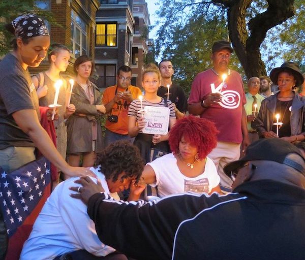 The Dyett hunger strikers at a candlelight vigil on September 7, 2015