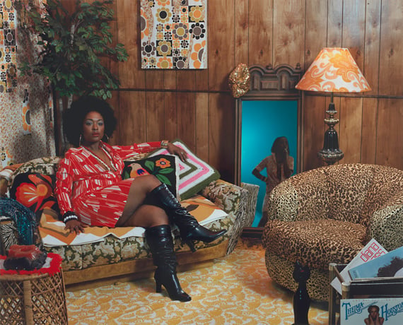 Mickalene Thomas Sista Sista Lady Blue (2007). Courtesy of the artist, Artists Right Society, SFMOMA and the Museum of the African Diaspora.
