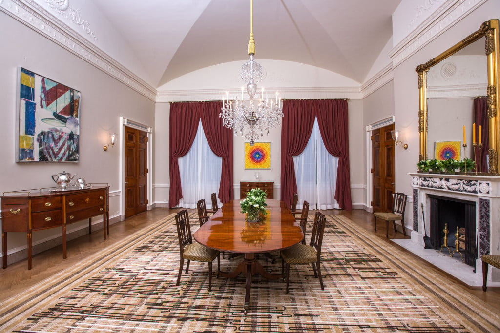 Paintings by Alma Thomas and Robert Rauschenberg in the White House family dining room. Photo: Amanda Lucidon, courtesy the White House. 