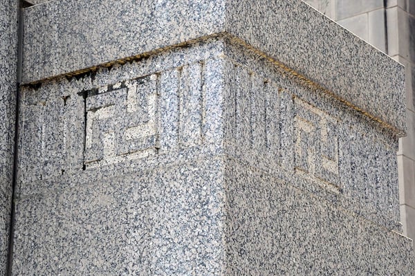 Swastika-like symbols which some are calling to be removed from the Jefferson County Courthouse in Alabama. Photo: Frank Couch.