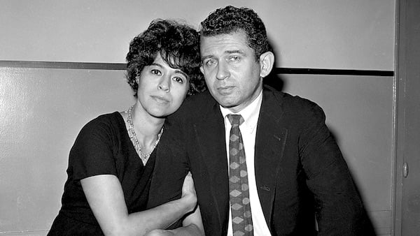 Adele and Norman Mailer in court in 1960, after he stabbed her at a party at their apartment.Photo: via Jezebel.