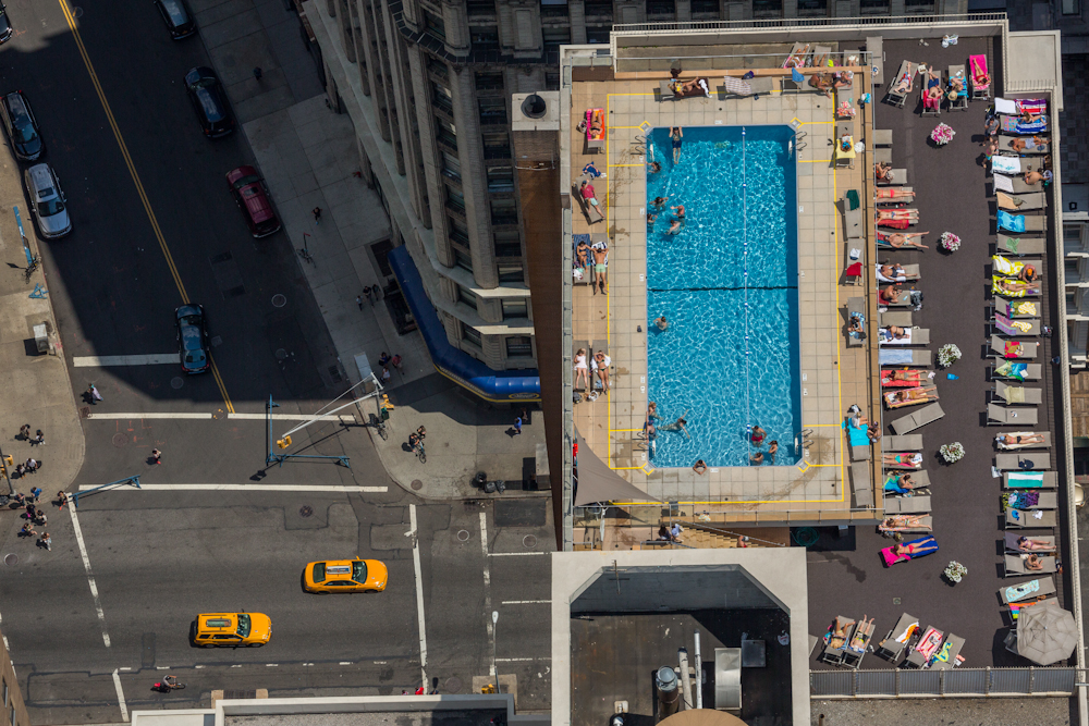 George Steinmetz, "New York Air." Rooftop pool at the 300 Mercer Street Building in early summer afternoon in New York City. Photo: George Steinmetz, courtesy Anastasia Photo.