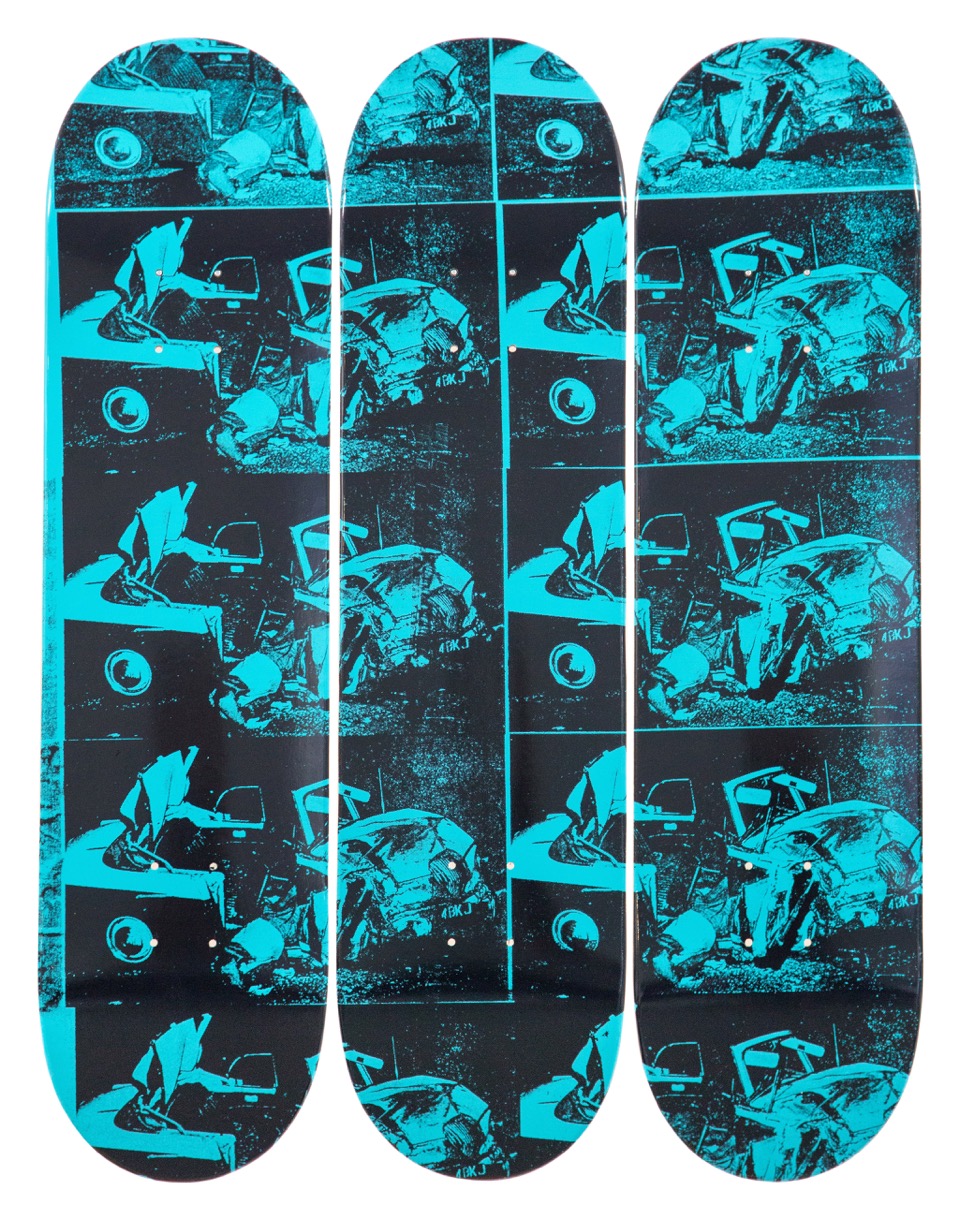 Andy Warho,l <em>Car Crash</em> skateboard. Photo: courtesy the Skateroom and ©/®/TM the Andy Warhol Foundation for the Visual Arts, Inc.