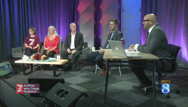 Sarah Schultz, Crimson Rose, and Edward Winkleman discussing ArtPrize on WoodTV