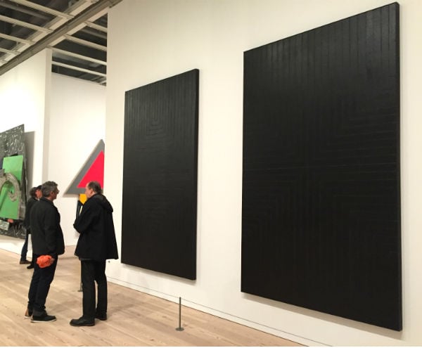 Installation view of two "Black Paintings" at the Whitney