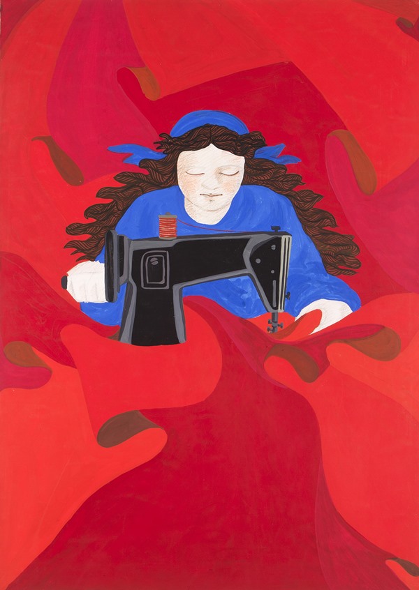 Gülsün Karamustafa, First of May (Woman Constantly Sewing Red Flags with Her Sewing Machine), 1977. Courtesy of the artist and Rampa Gallery, Istanbul. © Gülsün Karamustafa.