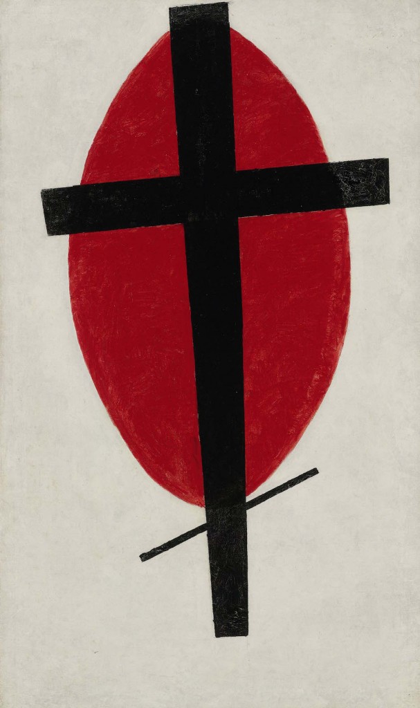 Kazimir Malevich, Mystic Suprematism (Black Cross on Red Oval), 1920-1922.<br>Courtesy Sotheby's.