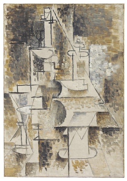 Pablo Picasso, La Carafe (Bouteille Et Verre), 1911-1912, oil on canvas. Photo courtesy Christie’s.