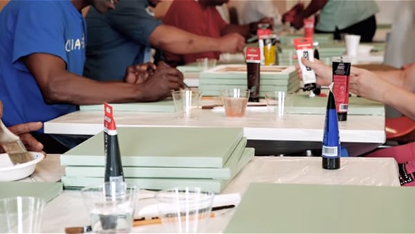 Formerly incarcerated individuals participating in Gregory Sale's "Rap Sheet to Resume" at the Urban Justice Center. Photo: screenshot from video produced by the Urban Justice Center. 
