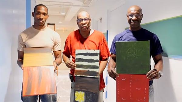 Formerly incarcerated men participating in Gregory Sale's "Rap Sheet to Resume" at the Urban Justice Center. Photo: screenshot from video produced by the Urban Justice Center. 