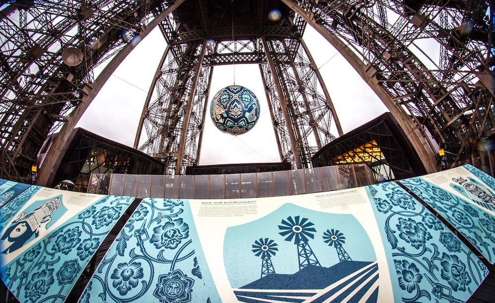 Each section of the sphere depicts a threat to the Earth. Photo: Wallpaper