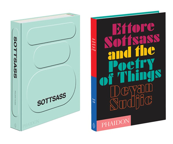 Covers of Sottsass (2014) and Deyan Sudjic’s Ettore Sottsass, the Poetry of Things (2015).<br>Photo: Courtesy Phaidon.