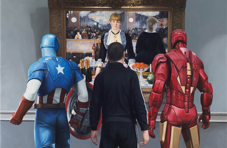 Marc Dennis, Ironman, Captain America and a Russian Mobster Walk Into a Bar (2015). Photo: courtesy C24 Gallery.