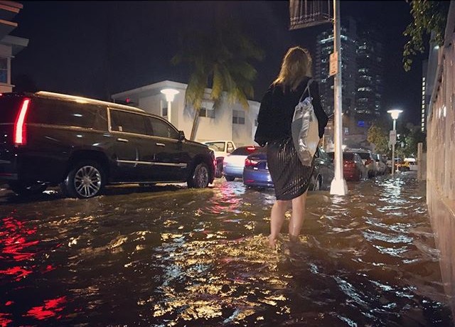 Partyhopping became an exercise in wading in Miami last night. Photo: @joeldanielsz, via Instagram.