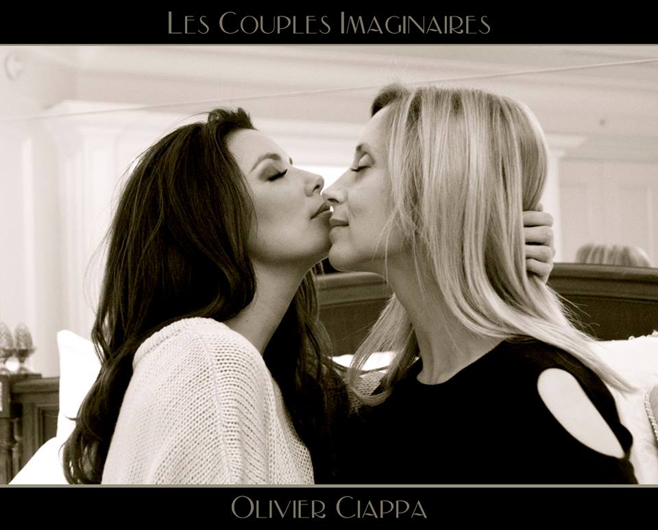 Eva Longoria et Lara Fabian featured in "Les Couples Imaginaires."<br />Photo: via Olivier Ciappa's Facebook.
