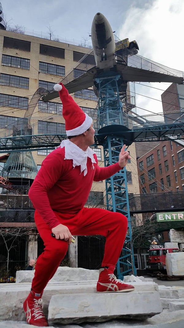 Pat Waterkotte as the Creepy Elf at the City Museum in St. Louis. Photo: Dawn Boly.