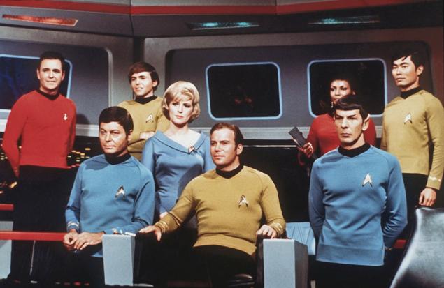 The cast of the original Star Trek series, including Leonard Nimoy, William Shatner, and George Takei.