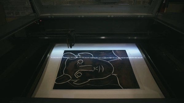 Pablo Picasso, <em>Tête de Faune (Head of a Faun)</em>, 1962, getting laser scanned. Photo: courtesy Cards Against Humanity. 