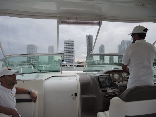 The crew on UberBOAT approach Miami. Photo: Sarah Cascone.