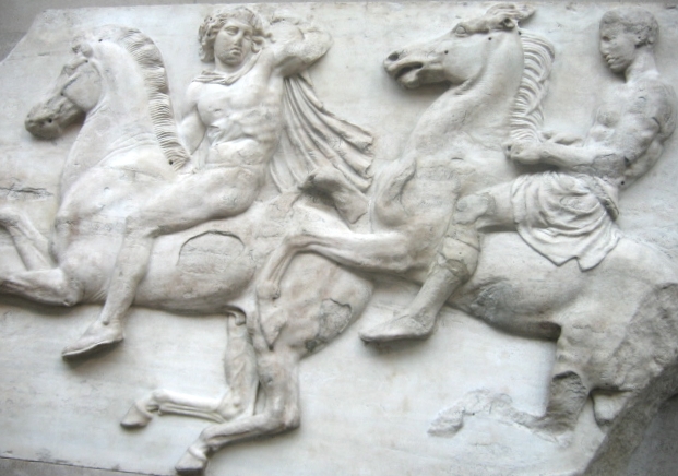 The western frieze of the Parthenon Marbles, on view at the British Museum in London. Photo by Urban, Creative Commons Attribution-Share Alike 2.5 Generic license.