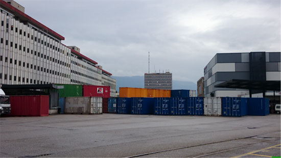 Containers in the yard of Natural Le Coultre, Ports Francs, Geneve. Photo: Hito Steyerl. Image courtesy of e-Flux.