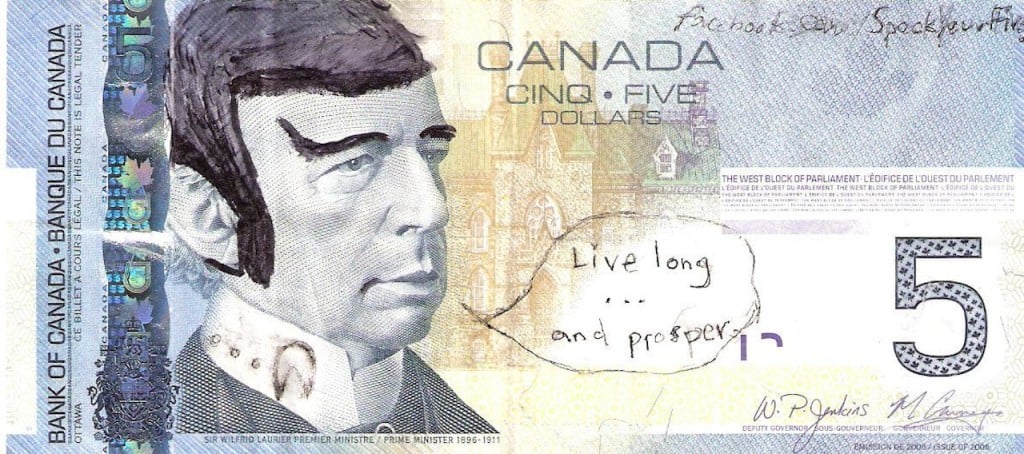 "Spocked" Canadian currency. Photo: via Facebook.