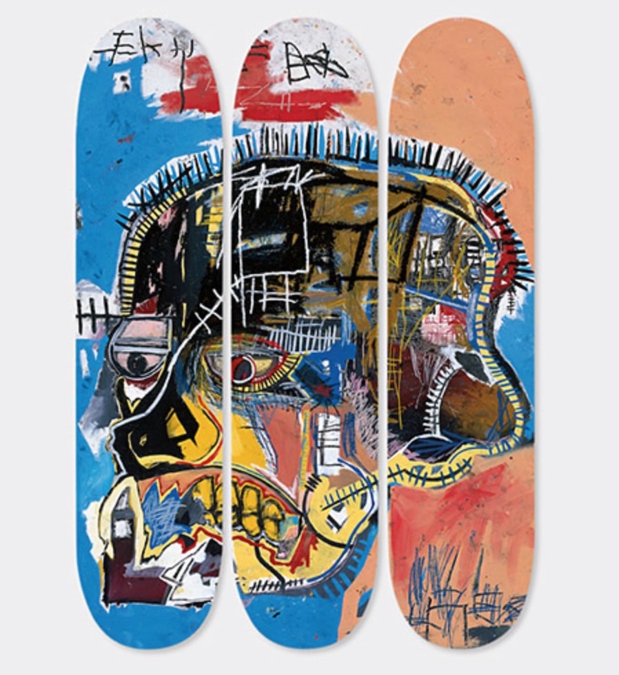 Basquiat Skateboard Triptych Skull. Photo: MoMA