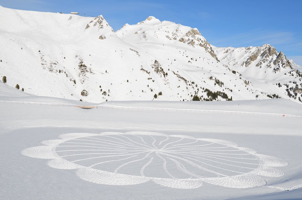 Beck makes the landscape drawings wearing snowshoes. Photo: Simon Beck