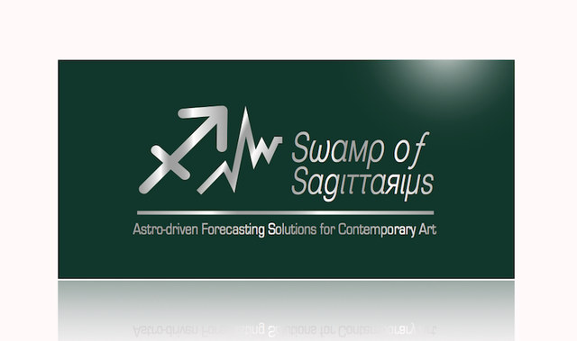 Graphic for <em>Sωαмρ οƒ Sαgιτταяιμs: Astro-driven Forecasting Solutions for Contemporary Art</em>, a project by Agatha Wara and Naomi Fisher with astrological advisers Morgan Rehbock and Marty Windahl