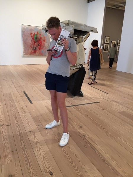 "Young Man In Too Short Blue Shorts texting on Phone. 2015" -Marc Aka Max H., Yelp Elite '15