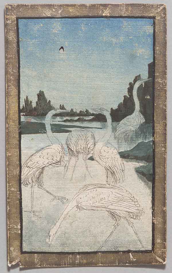 5 of Herons, from The Courtly Hunt Cards (Das Hofjagdspiel) Workshop of Konrad Witz (active in Basel, 1434–44) German, Upper Rhineland, ca. 1440–45.Image: © Kunsthistorisches Museum, Vienna.