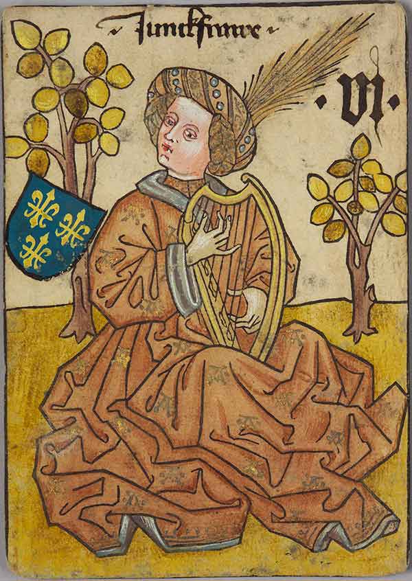 6 (Lady-in-Waiting) of France, from The Courtly Household Cards (Das Hofämterspiel) German, Upper Rhineland, ca. 1450.Image: © Kunsthistorisches Museum, Vienna.
