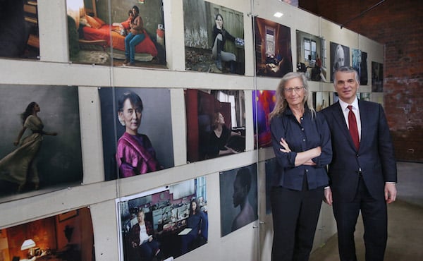 Annie Leibovitz and Sergio P. Ermotti, UBS Group CEO at the presentation of the “WOMEN: New Portraits” exhibition at London’s Wapping Hydraulic Station. Photo: Courtesy the artist.