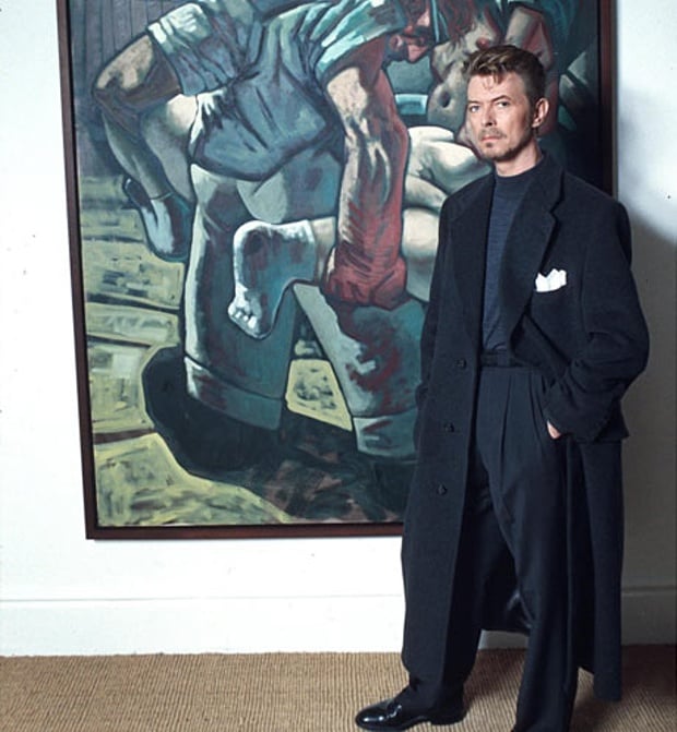 David Bowie with Peter Howson’s <em>Croatian and Muslim</em> (1994). Photograph: Richard Young/Rex Features.