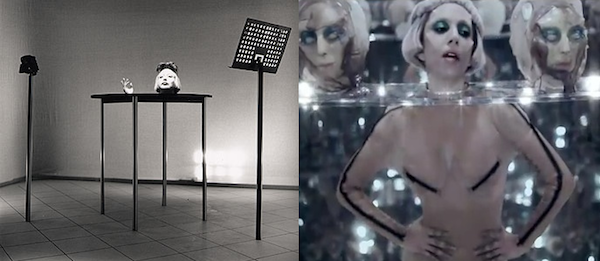 Orlan’s Woman With Head (1996) and still from Lady Gaga’s Born This Way (2011).<br>Photo: PortalNet.