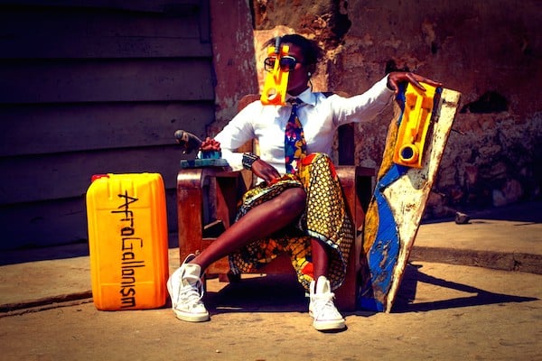 Serge Attukwei Clottey Awaiting (Europe in the Eyes of Africa Series) (2013) Photo: ©the artist, courtesy Gallery 1957