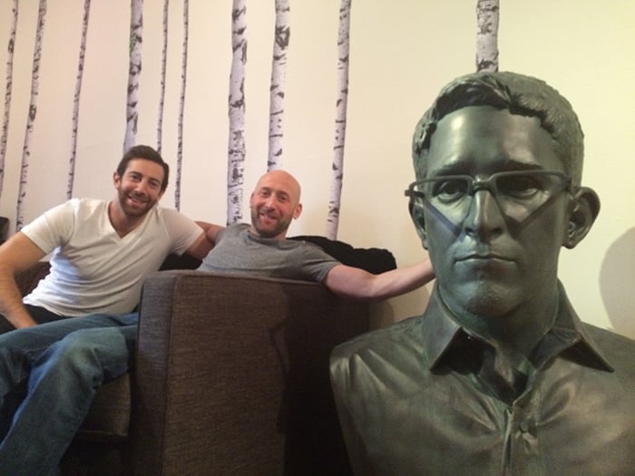 Andrew Tider and Jeff Greenspan before the guerilla installation of the Edward Snowden bust. Photo: Jeff Greenspan. 