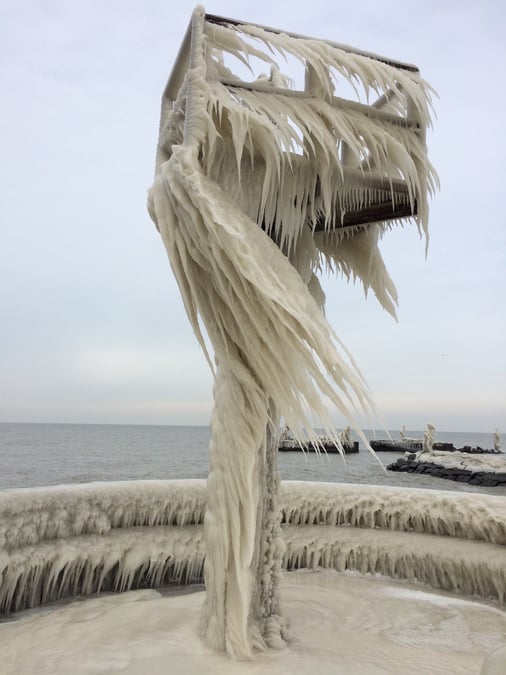 Waves became ice sculptures on Lake Erie. Photo: Jake Kudrna.