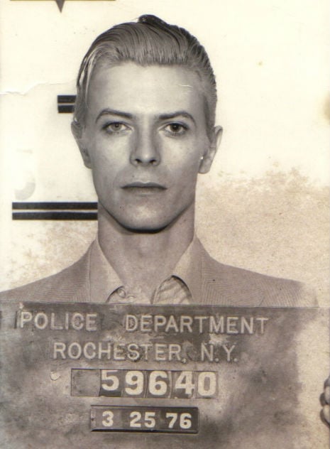 David Bowie's mugshot. Photo: Open Culture. 